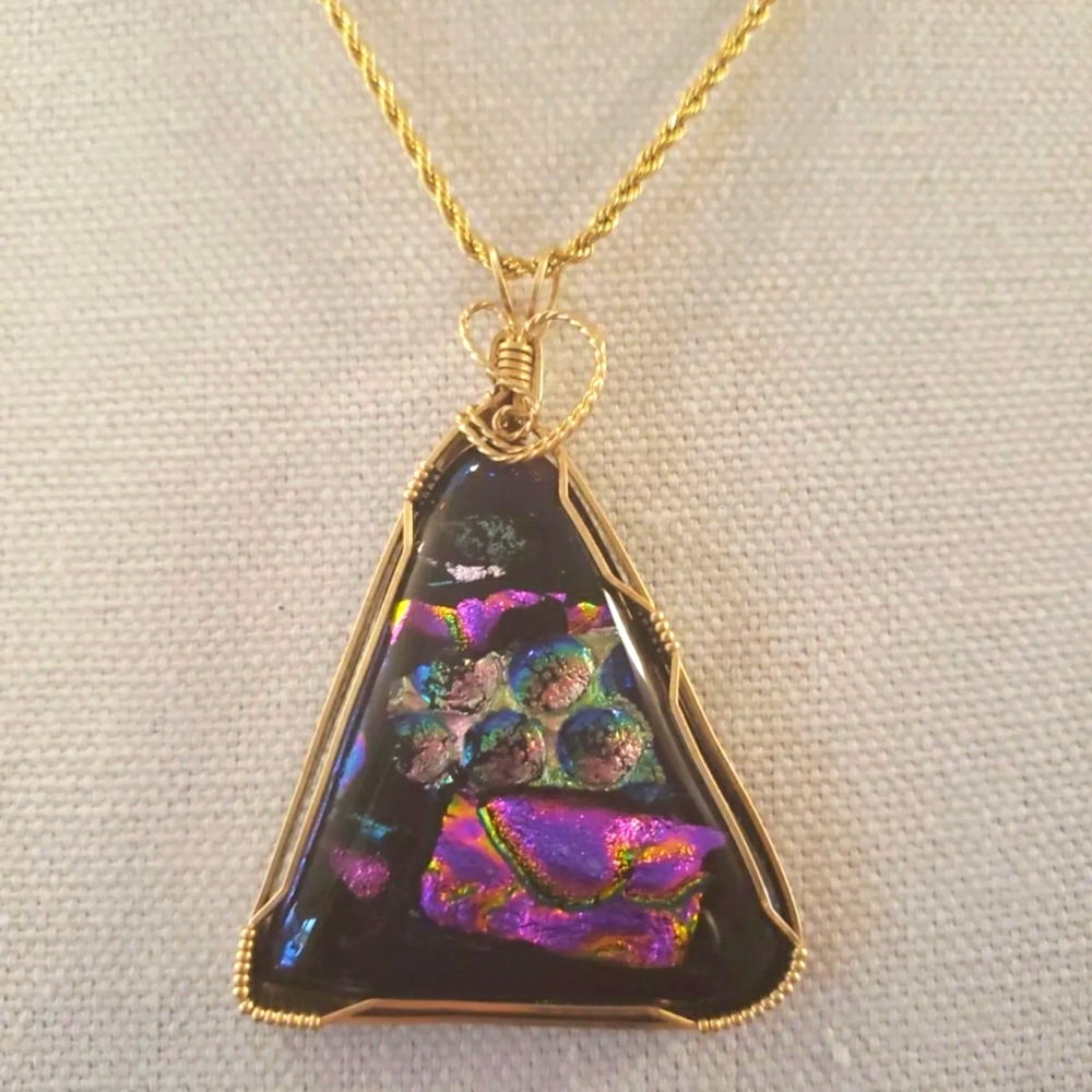 Dichroic hand made LARGE pendant necklace  purple Pink black STUNNING